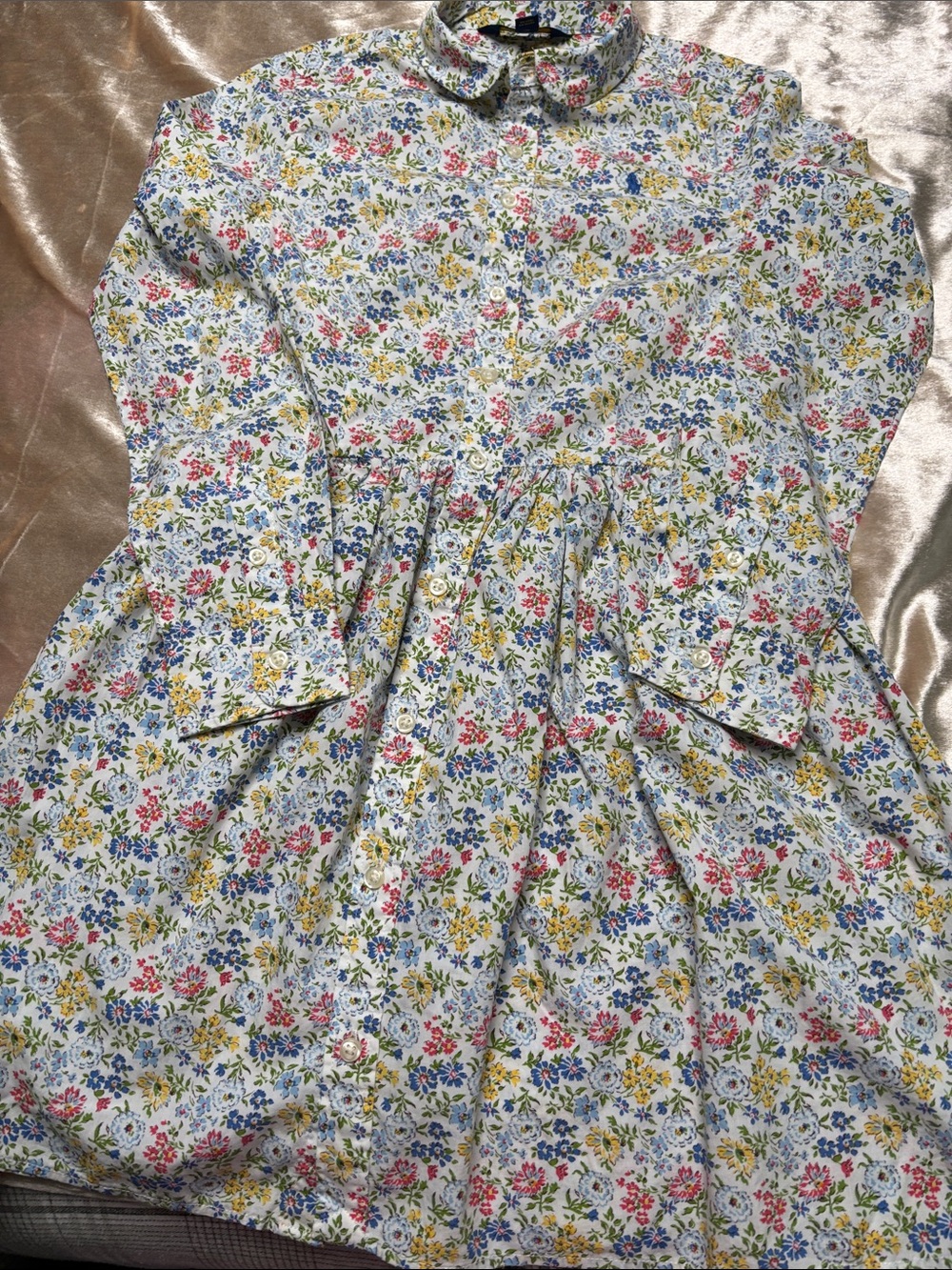 Girls Floral Button-Front Dress in Multi-Color